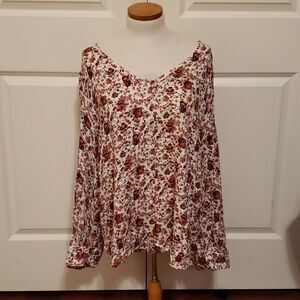 𝅺Melrose and Market Floral Long Sleeve Button Front Top Size‎ 3X NWOT